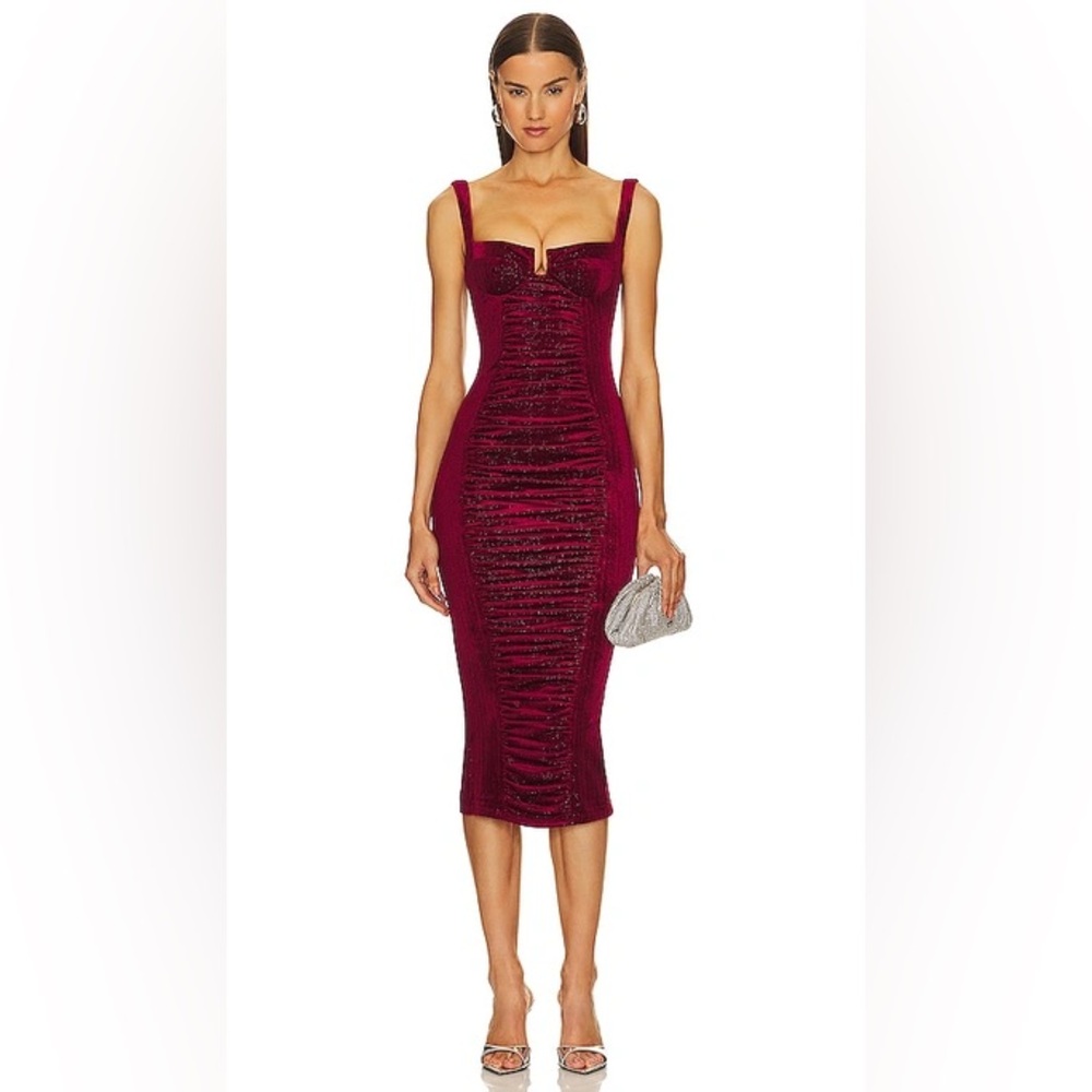 Michael Costello x Revolve Velvet Burgundy Dress